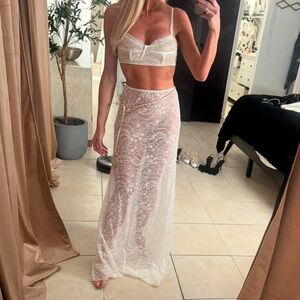 Lace Maxi Skirt Set in White
